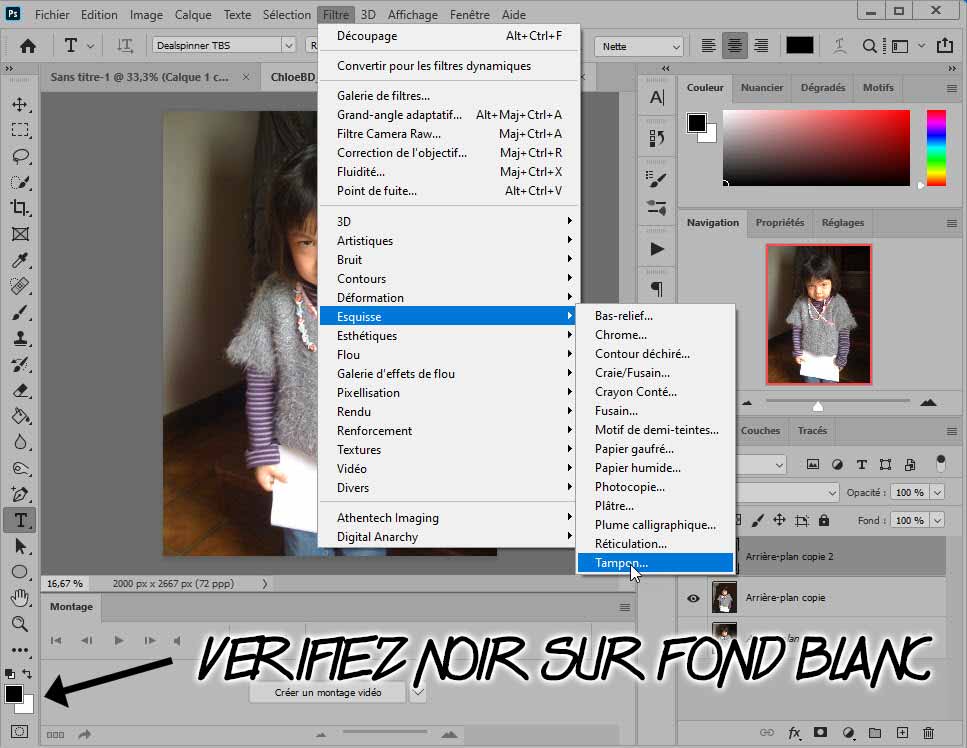 Filtre esquisse tampon photoshop