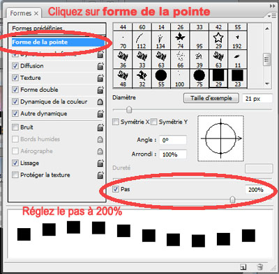Réglage du pas du crayon phptoshop