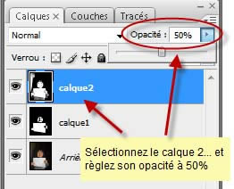 Réglage de l'opacité du calque 2